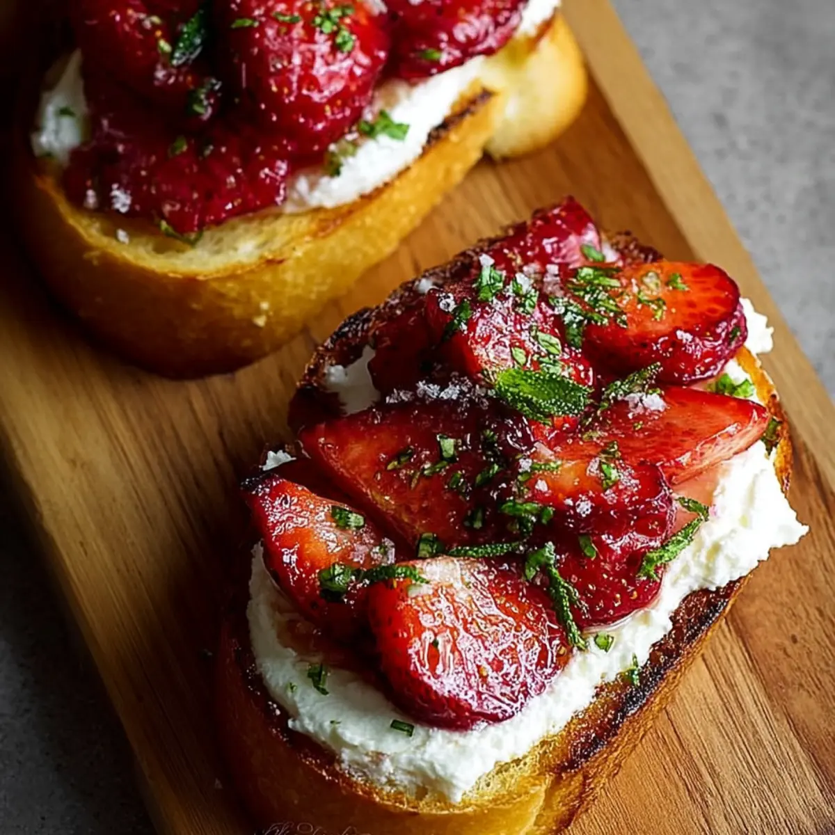 Tartine à la ricotta fouettée et aux fraises rôties