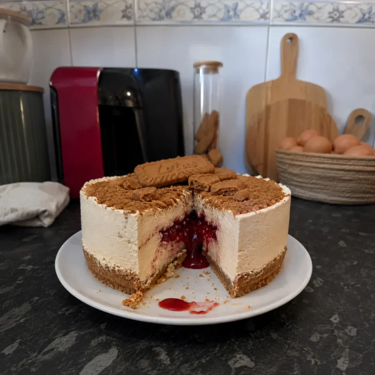 Cheesecake glacé spéculoos-framboise au cœur coulant