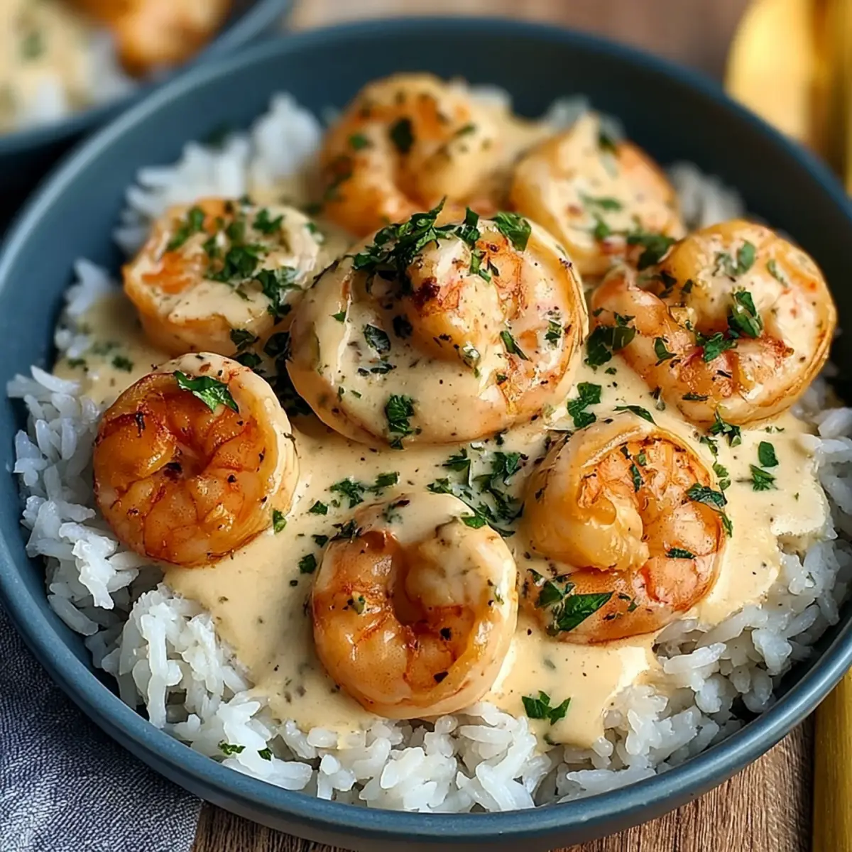 Crevettes crémeuses à l'ail avec riz