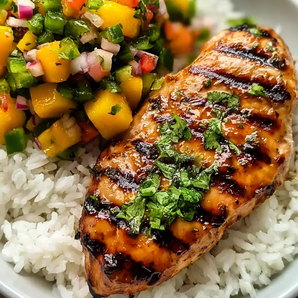 Poulet au miel et citron vert avec salsa de mangue