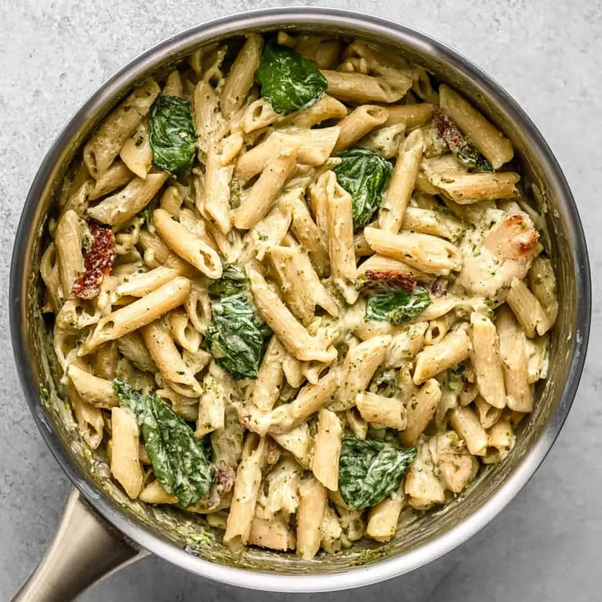 Pâtes crémeuses au pesto et au poulet