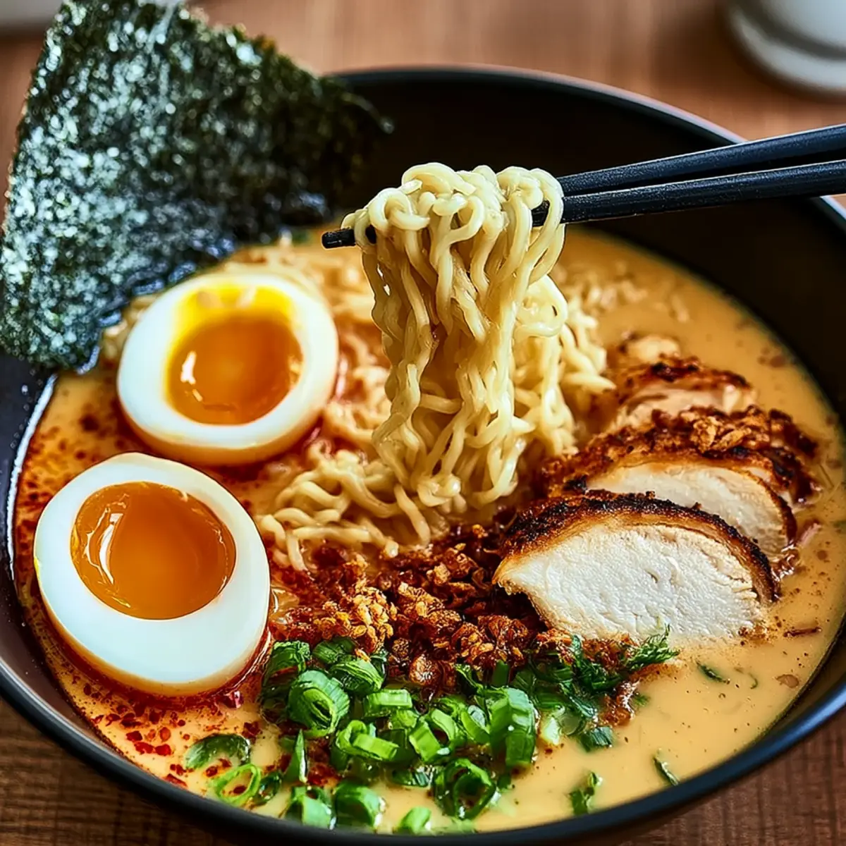 Ramen crémeux au poulet et à l’ail