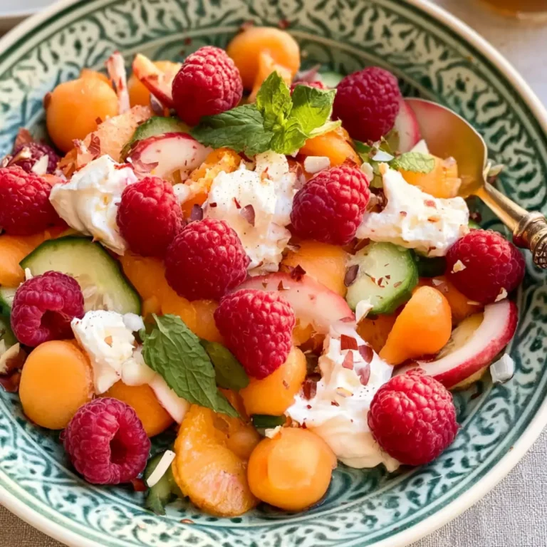 Salade au melon et framboises