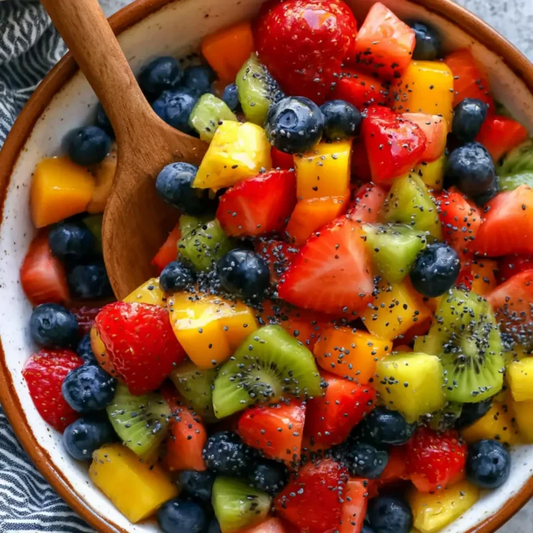 Salade de fruits avec vinaigrette au miel, citron vert et graines de pavot