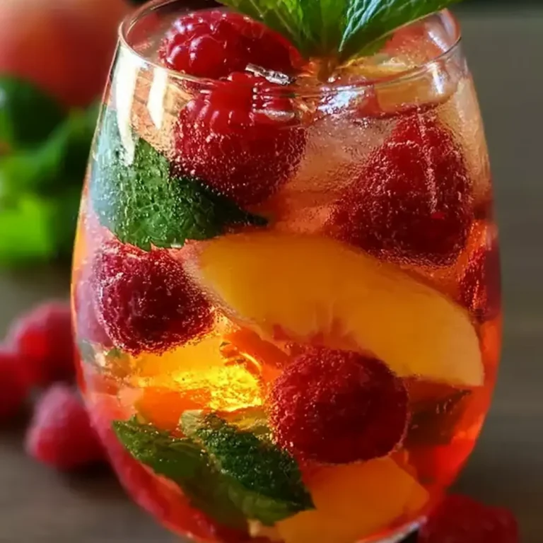 Sangria Rosée aux Framboises, Pêches & Feuilles de Menthe