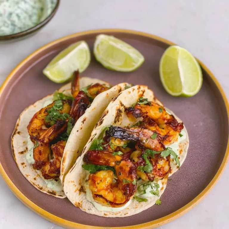 Tacos aux crevettes, coriandre et citron vert avec salade crémeuse