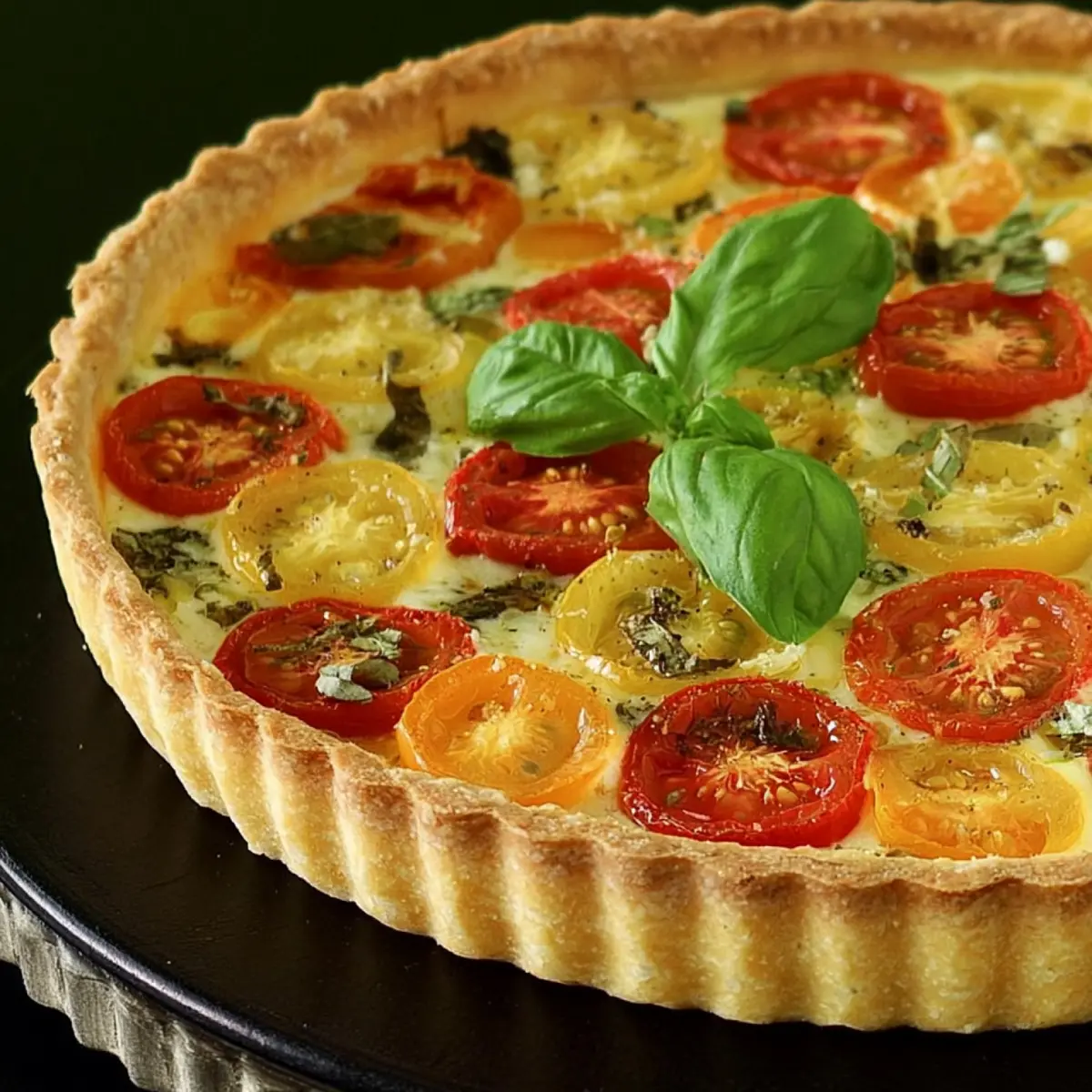Tarte à la tomate, au basilic et à la mozzarella fraîche