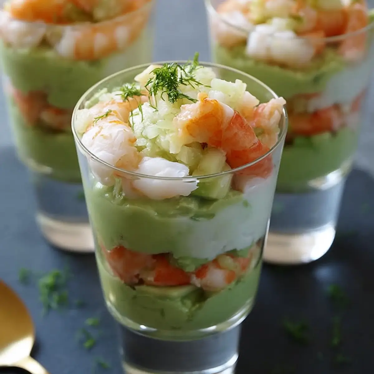 Verrines salées fraîcheur avocat-crevettes
