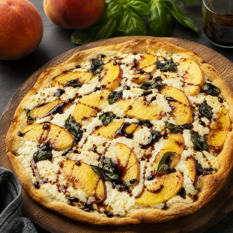 Pizza naan à la pêche et au basilic