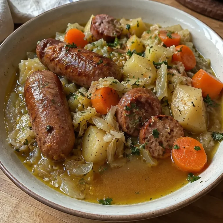 Potée aux saucisses et légumes mijotée au chou, pommes de terre et carottes