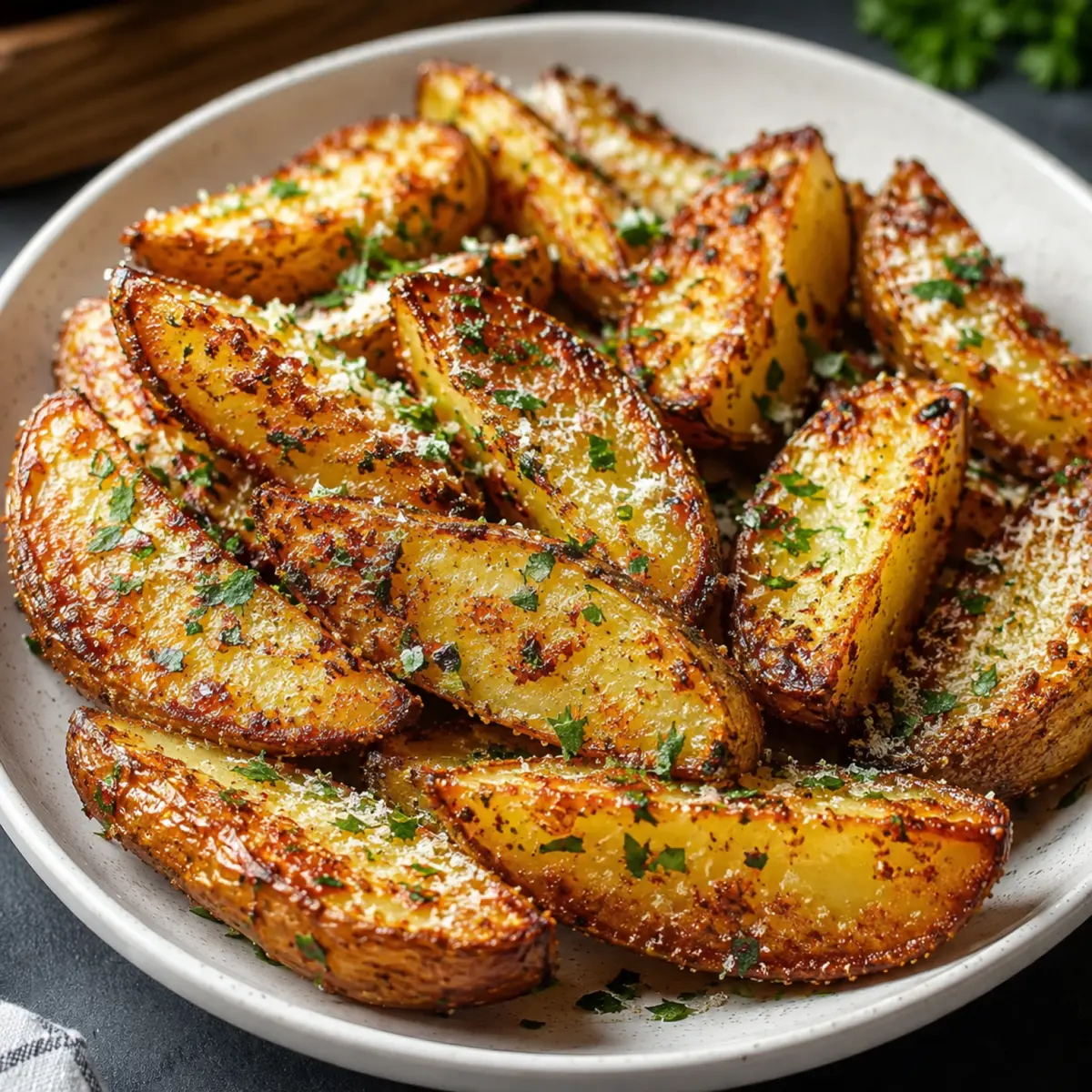 Quartiers de pommes de terre au four à l’ail et au parmesan