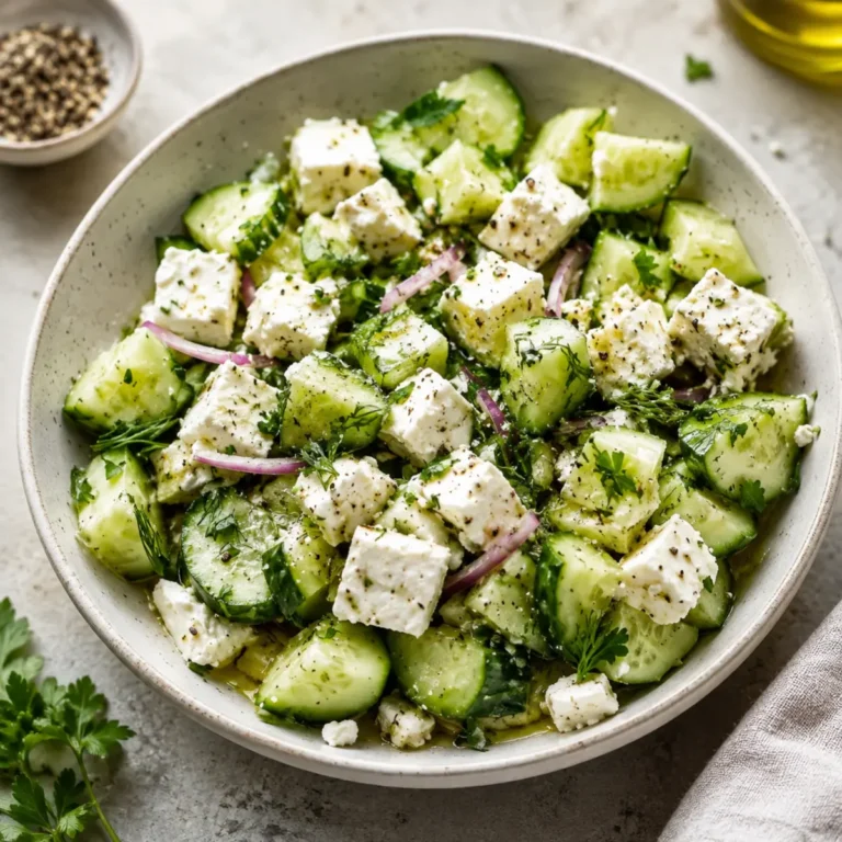 Salade de concombre et feta avec vinaigrette grecque au citron