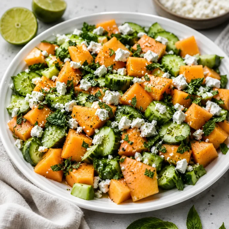 Salade de melon cantaloup au concombre et à la feta
